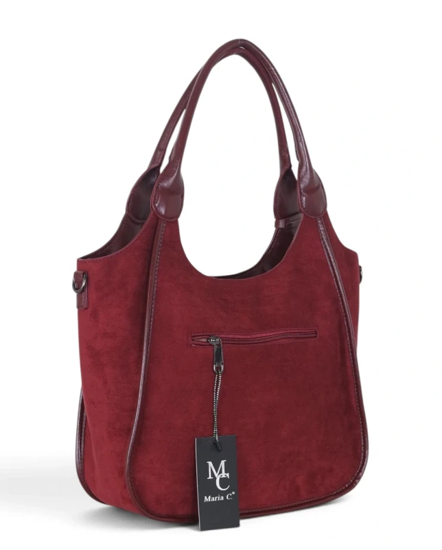 Maria C. Italy – elegancka bordowa torebka damska A4 zamszowa shopper bag na ramię