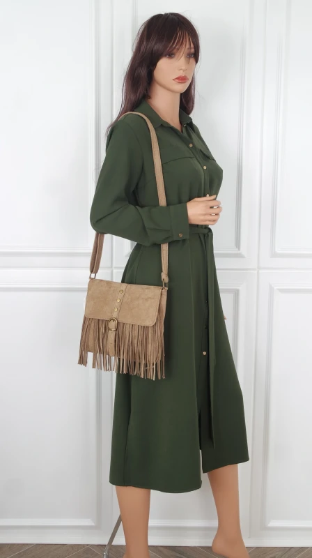Zamszowa listonoszka damska Paolo Bags Italy – z frędzlami i dżetami