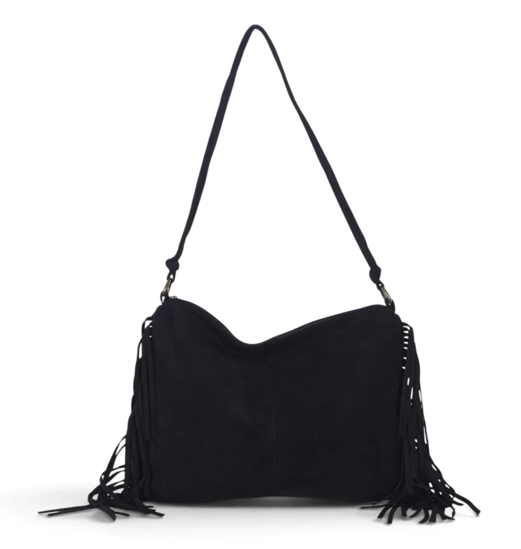 Zamszowa torebka listonoszka Paolo Bags Italy – miękka shopperka z frędzlami