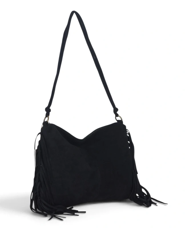 Zamszowa torebka listonoszka Paolo Bags Italy – miękka shopperka z frędzlami