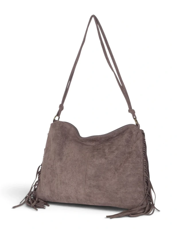 Zamszowa torebka listonoszka Paolo Bags Italy – miękka shopperka z frędzlami