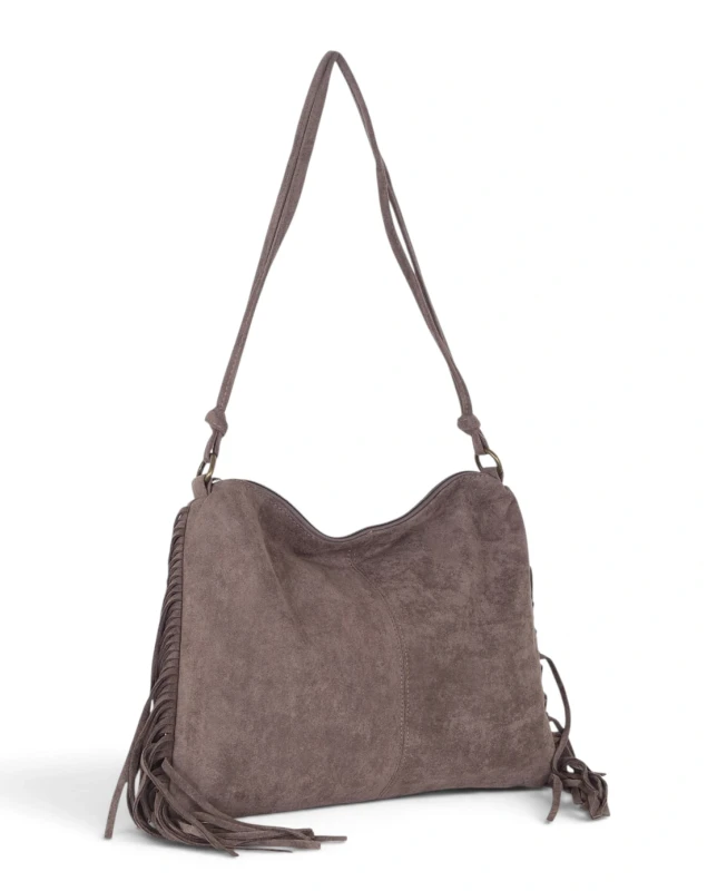 Zamszowa torebka listonoszka Paolo Bags Italy – miękka shopperka z frędzlami