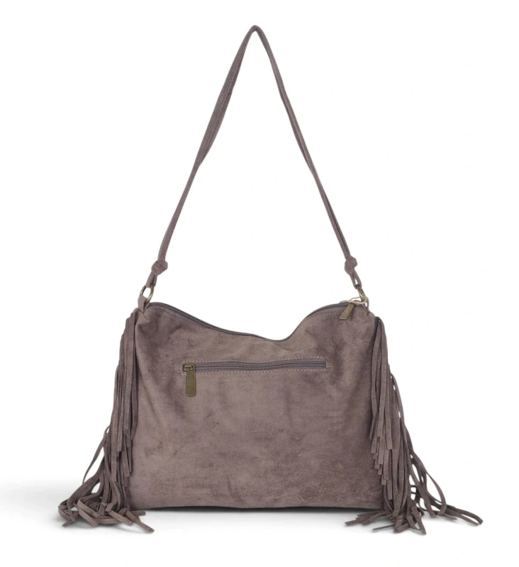 Zamszowa torebka listonoszka Paolo Bags Italy – miękka shopperka z frędzlami