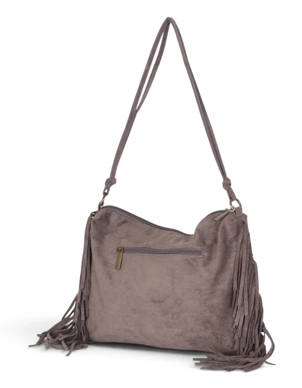 Zamszowa torebka listonoszka Paolo Bags Italy – miękka shopperka z frędzlami