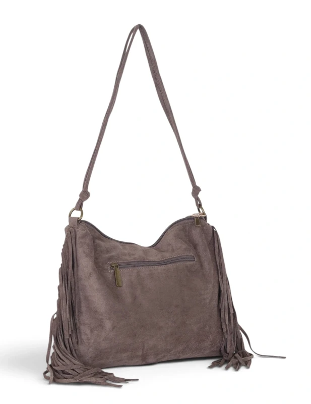 Zamszowa torebka listonoszka Paolo Bags Italy – miękka shopperka z frędzlami