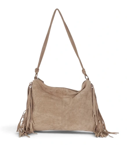 Zamszowa torebka listonoszka Paolo Bags Italy – miękka shopperka z frędzlami