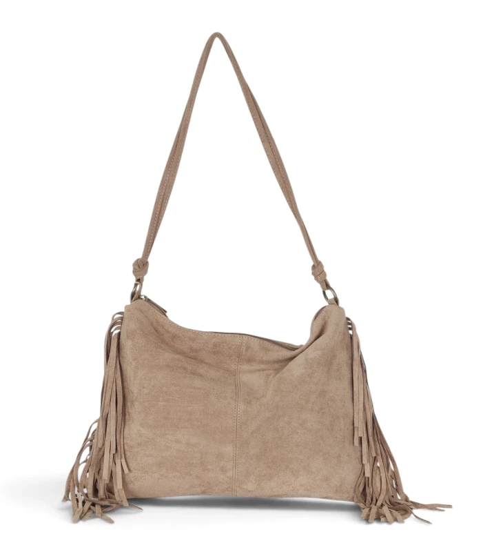 Zamszowa torebka listonoszka Paolo Bags Italy – miękka shopperka z frędzlami