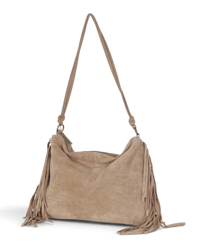 Zamszowa torebka listonoszka Paolo Bags Italy – miękka shopperka z frędzlami