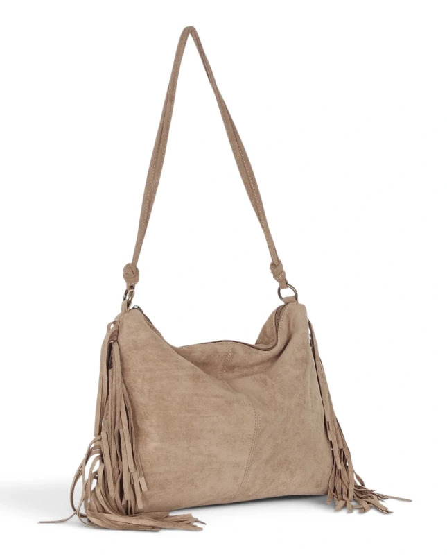 Zamszowa torebka listonoszka Paolo Bags Italy – miękka shopperka z frędzlami