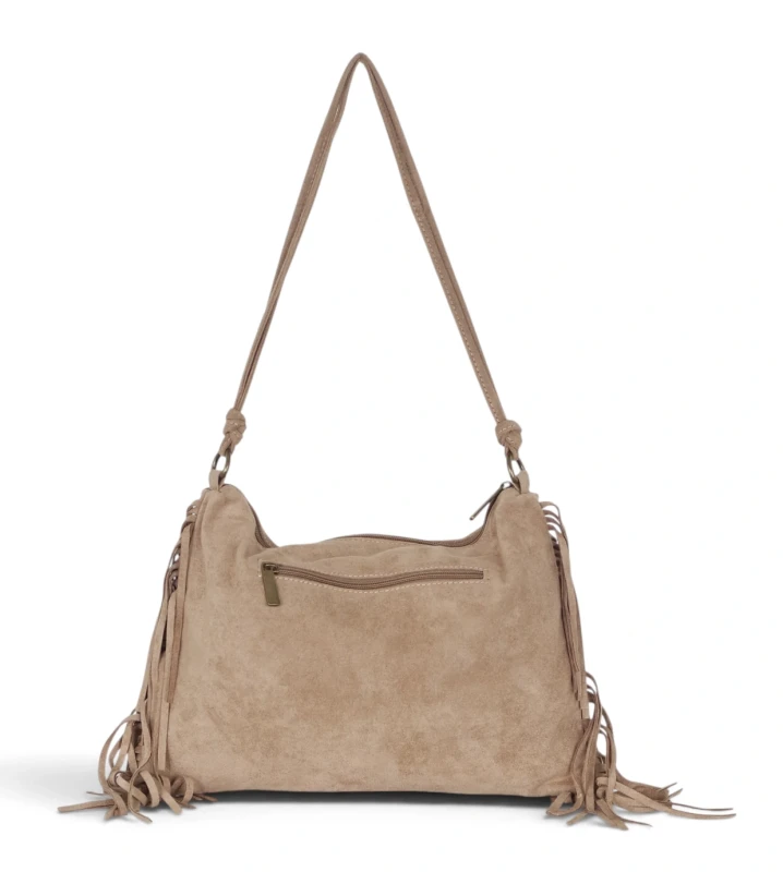 Zamszowa torebka listonoszka Paolo Bags Italy – miękka shopperka z frędzlami