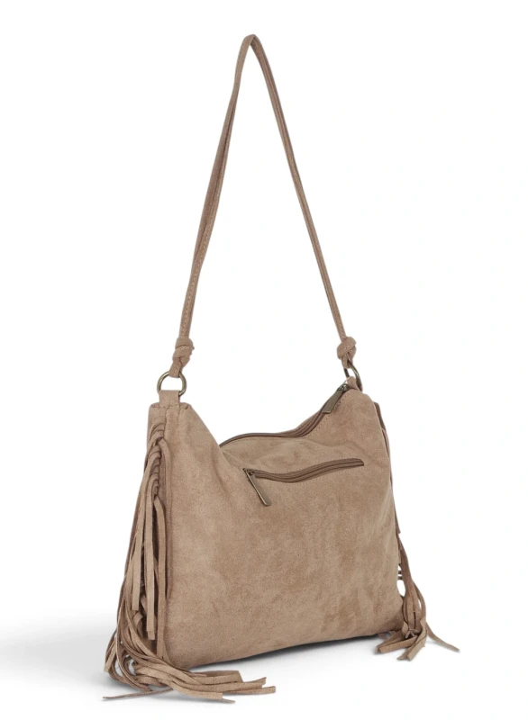 Zamszowa torebka listonoszka Paolo Bags Italy – miękka shopperka z frędzlami