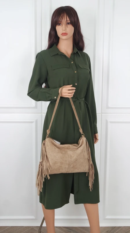Zamszowa torebka listonoszka Paolo Bags Italy – miękka shopperka z frędzlami