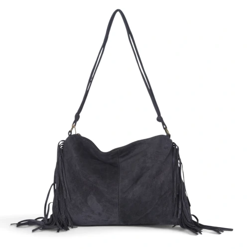 Zamszowa torebka listonoszka Paolo Bags Italy – miękka shopperka z frędzlami