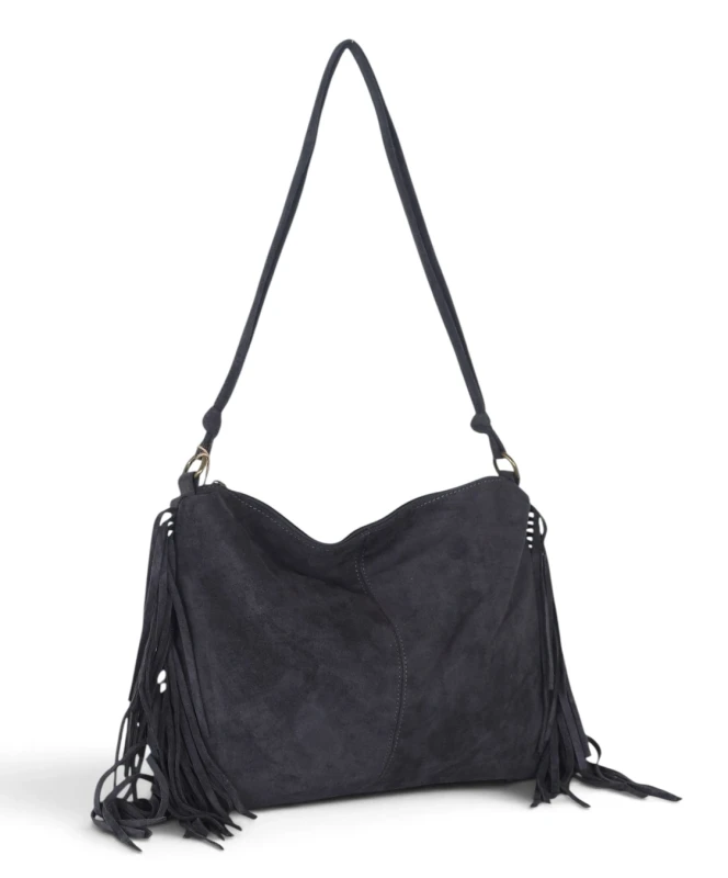 Zamszowa torebka listonoszka Paolo Bags Italy – miękka shopperka z frędzlami
