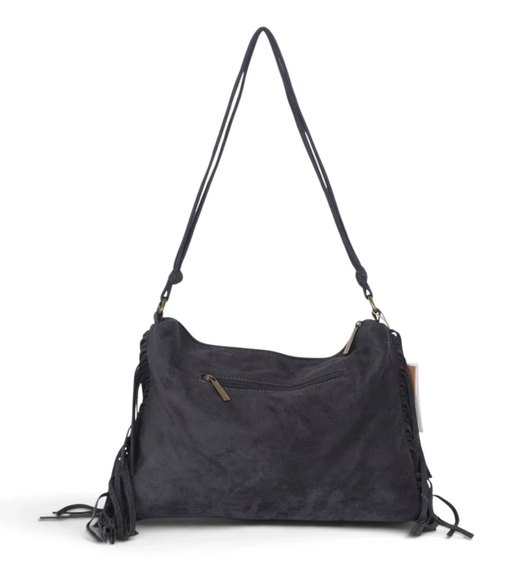 Zamszowa torebka listonoszka Paolo Bags Italy – miękka shopperka z frędzlami