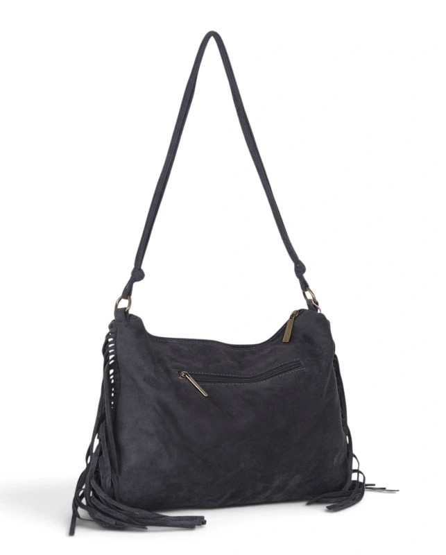 Zamszowa torebka listonoszka Paolo Bags Italy – miękka shopperka z frędzlami