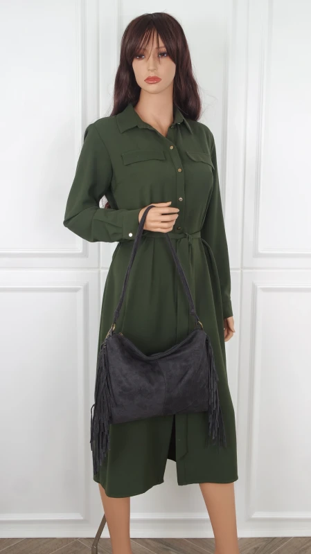 Zamszowa torebka listonoszka Paolo Bags Italy – miękka shopperka z frędzlami