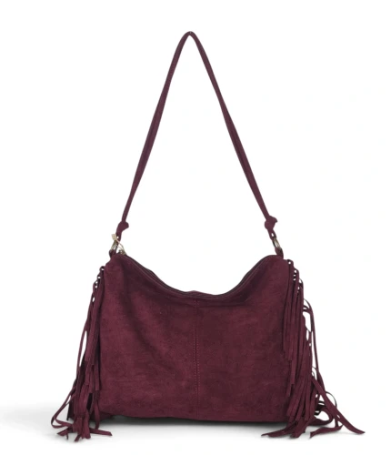 Zamszowa torebka listonoszka Paolo Bags Italy – miękka shopperka z frędzlami