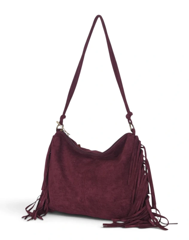 Zamszowa torebka listonoszka Paolo Bags Italy – miękka shopperka z frędzlami