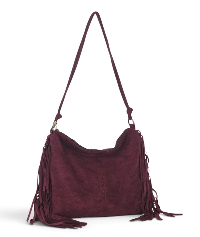 Zamszowa torebka listonoszka Paolo Bags Italy – miękka shopperka z frędzlami