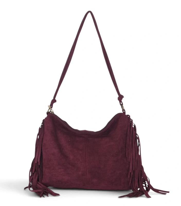 Zamszowa torebka listonoszka Paolo Bags Italy – miękka shopperka z frędzlami