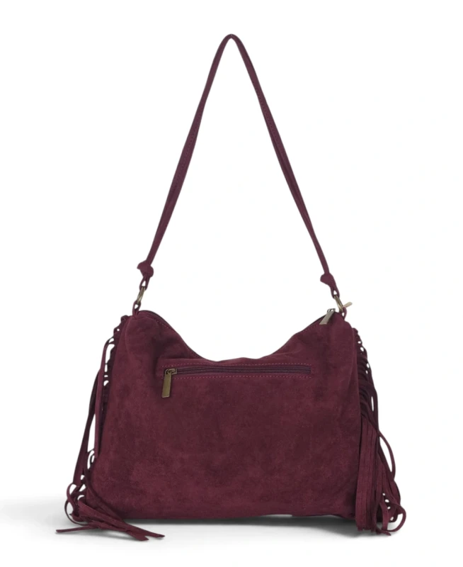 Zamszowa torebka listonoszka Paolo Bags Italy – miękka shopperka z frędzlami