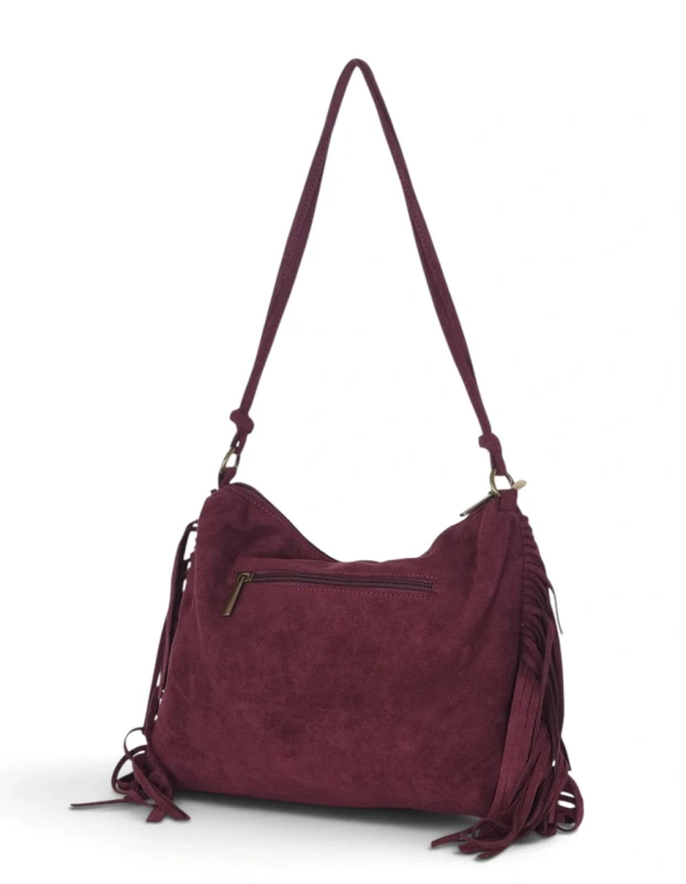 Zamszowa torebka listonoszka Paolo Bags Italy – miękka shopperka z frędzlami