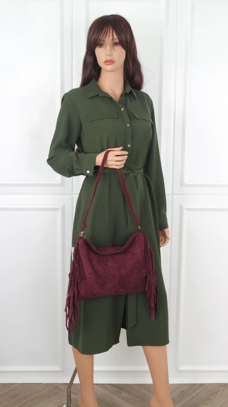 Zamszowa torebka listonoszka Paolo Bags Italy – miękka shopperka z frędzlami