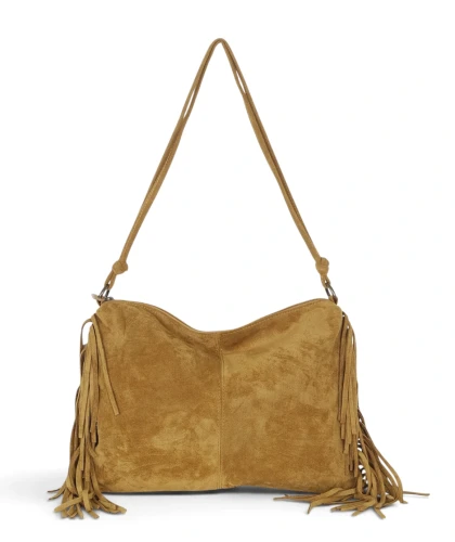 Zamszowa torebka listonoszka Paolo Bags Italy – miękka shopperka z frędzlami