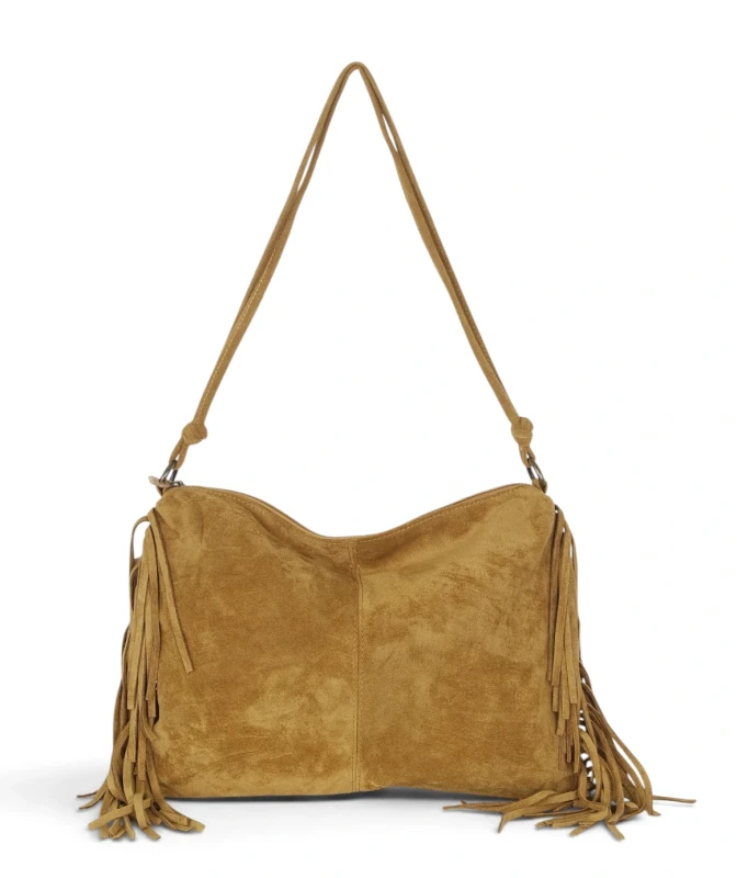 Zamszowa torebka listonoszka Paolo Bags Italy – miękka shopperka z frędzlami
