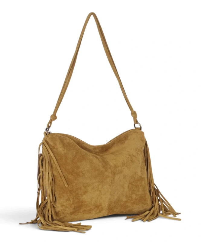 Zamszowa torebka listonoszka Paolo Bags Italy – miękka shopperka z frędzlami