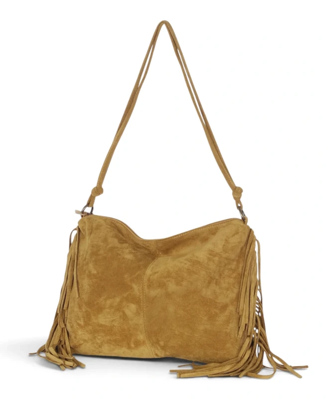 Zamszowa torebka listonoszka Paolo Bags Italy – miękka shopperka z frędzlami