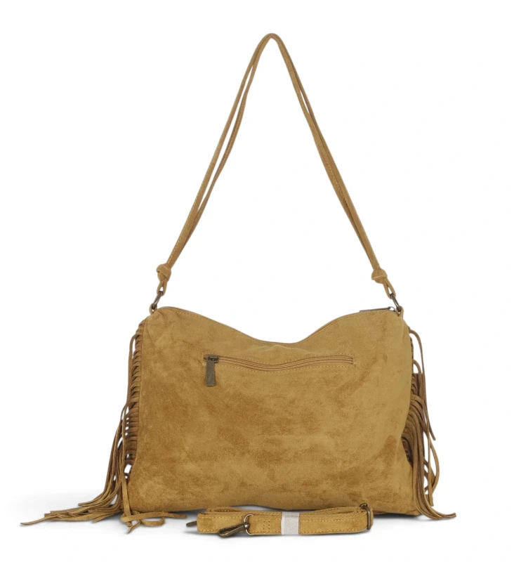 Zamszowa torebka listonoszka Paolo Bags Italy – miękka shopperka z frędzlami