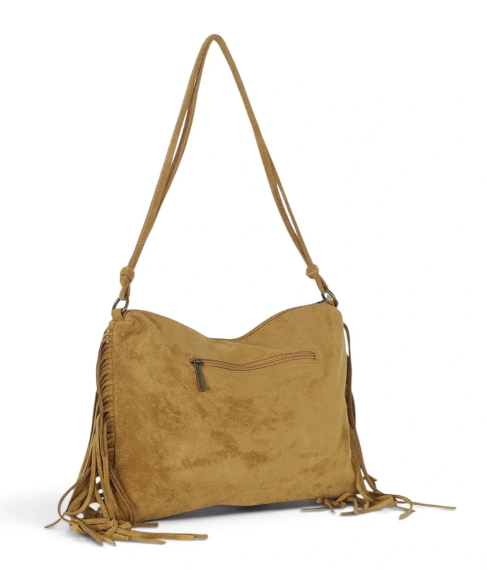 Zamszowa torebka listonoszka Paolo Bags Italy – miękka shopperka z frędzlami