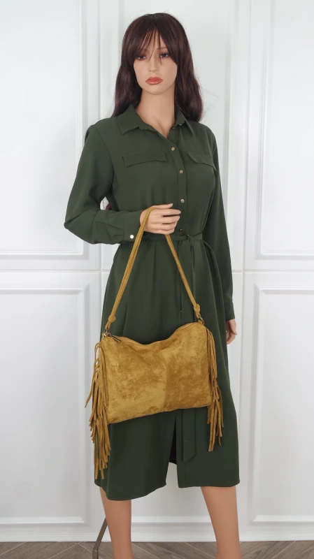 Zamszowa torebka listonoszka Paolo Bags Italy – miękka shopperka z frędzlami