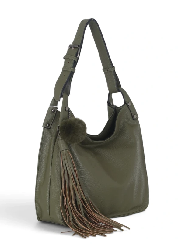 Torebka damska worek The Grace Bags Italy – z frędzlem i regulowaną rączką