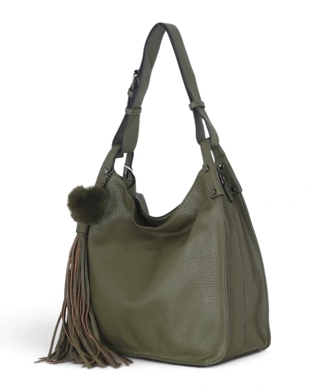 Torebka damska worek The Grace Bags Italy – z frędzlem i regulowaną rączką