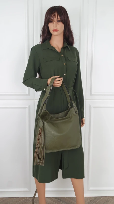 Torebka damska worek The Grace Bags Italy – z frędzlem i regulowaną rączką
