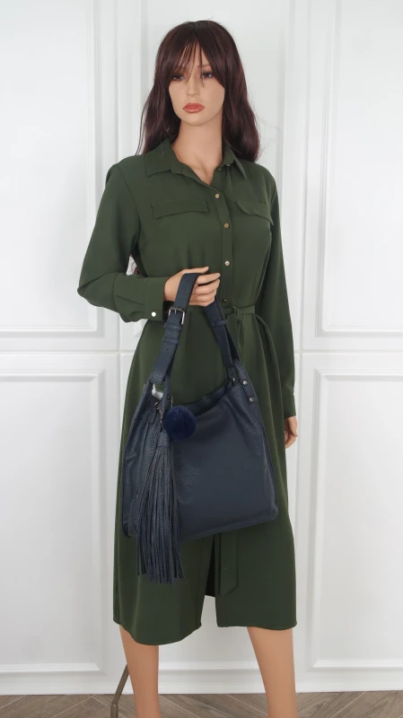 Torebka damska worek The Grace Bags Italy – z frędzlem i regulowaną rączką