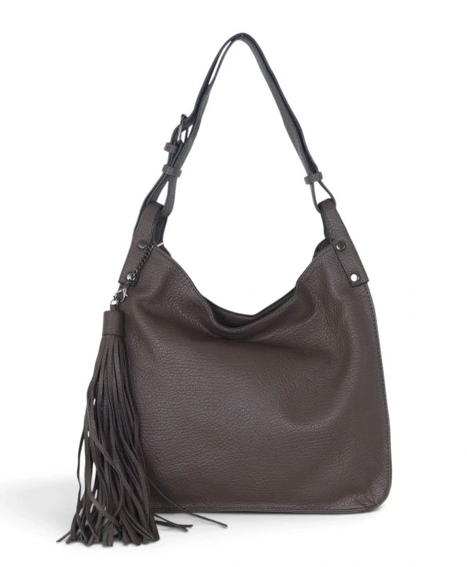 Torebka damska worek The Grace Bags Italy – z frędzlem i regulowaną rączką