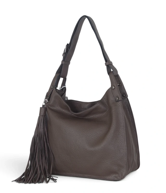 Torebka damska worek The Grace Bags Italy – z frędzlem i regulowaną rączką