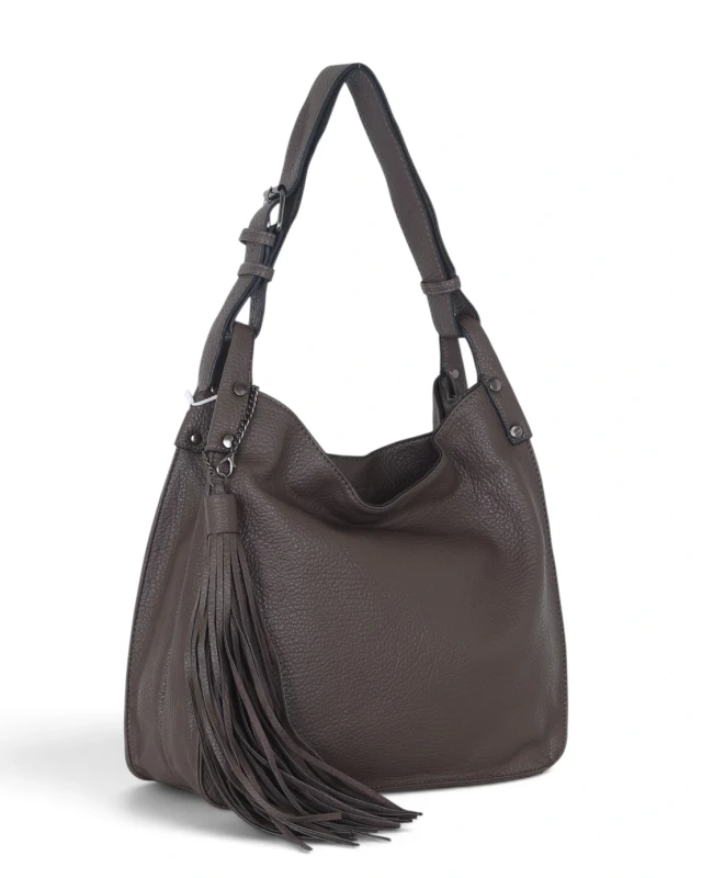 Torebka damska worek The Grace Bags Italy – z frędzlem i regulowaną rączką