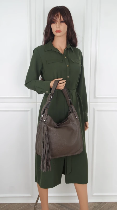 Torebka damska worek The Grace Bags Italy – z frędzlem i regulowaną rączką