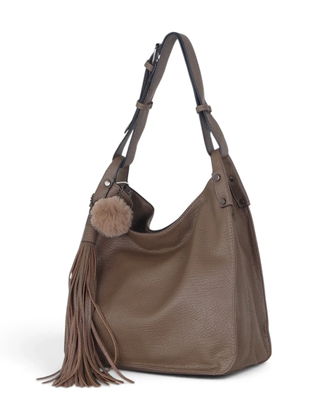 Torebka damska worek The Grace Bags Italy – z frędzlem i regulowaną rączką