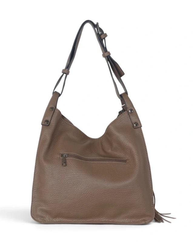Torebka damska worek The Grace Bags Italy – z frędzlem i regulowaną rączką