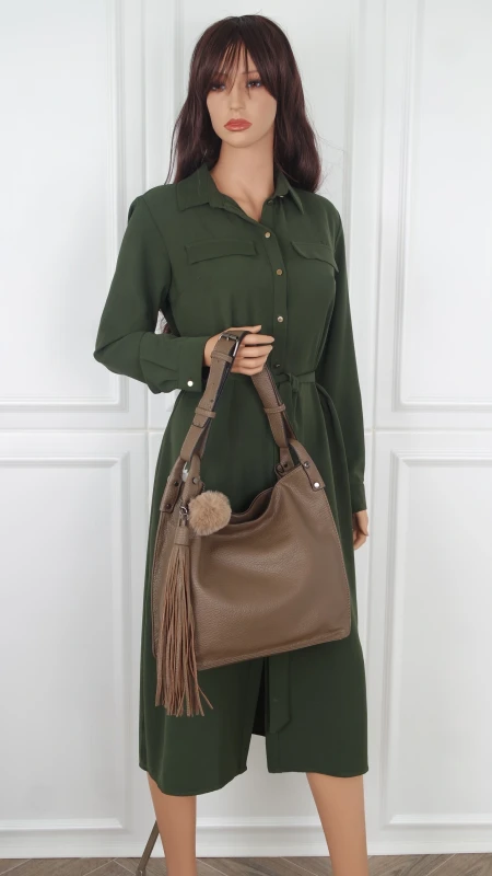 Torebka damska worek The Grace Bags Italy – z frędzlem i regulowaną rączką