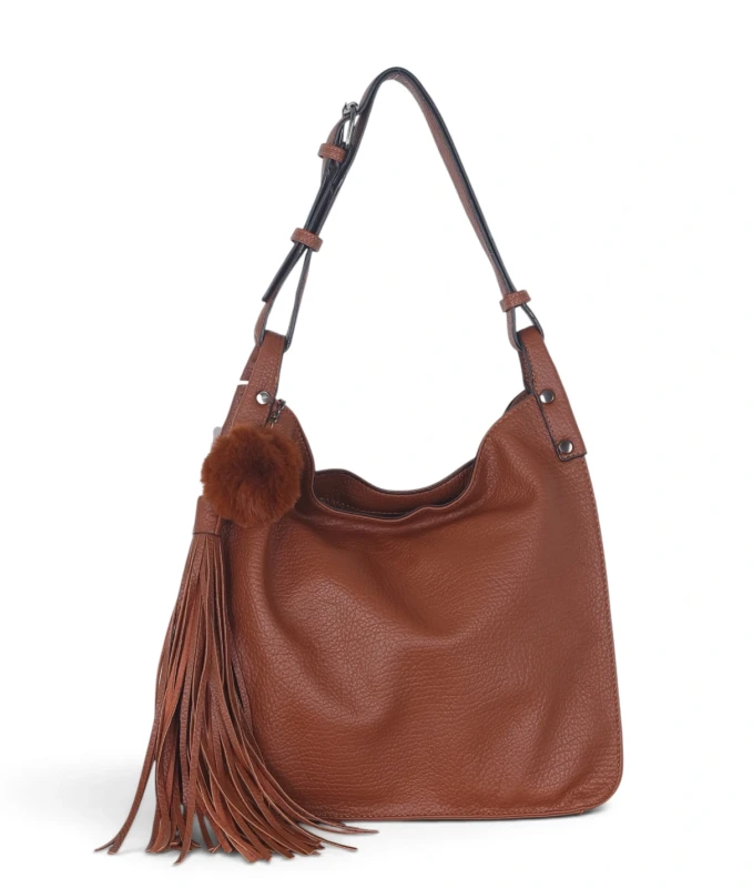 Torebka damska worek The Grace Bags Italy – z frędzlem i regulowaną rączką