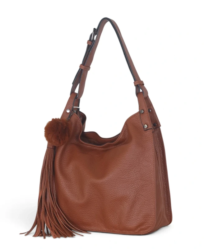 Torebka damska worek The Grace Bags Italy – z frędzlem i regulowaną rączką
