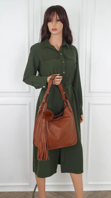 Torebka damska worek The Grace Bags Italy – z frędzlem i regulowaną rączką