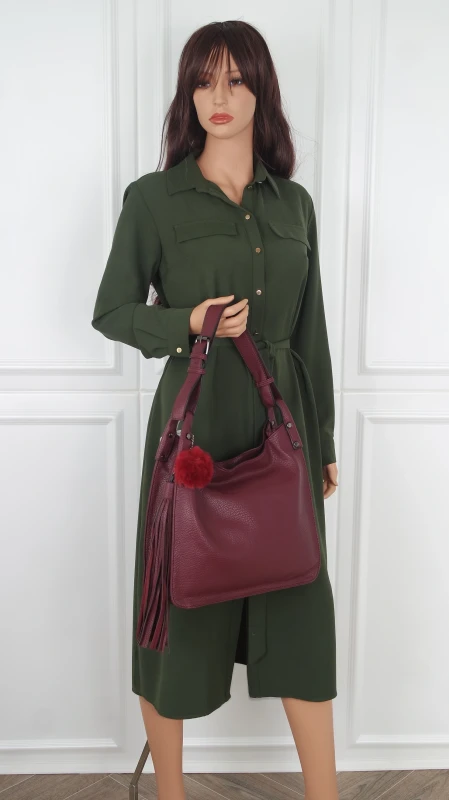 Torebka damska worek The Grace Bags Italy – z frędzlem i regulowaną rączką